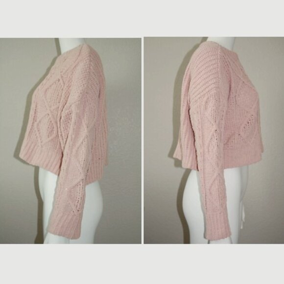 Arizona Jean Co, Women Size M, Cable Knit Crew Neck Crop Top Sweater, Dusty Pink - Picture 2 of 8